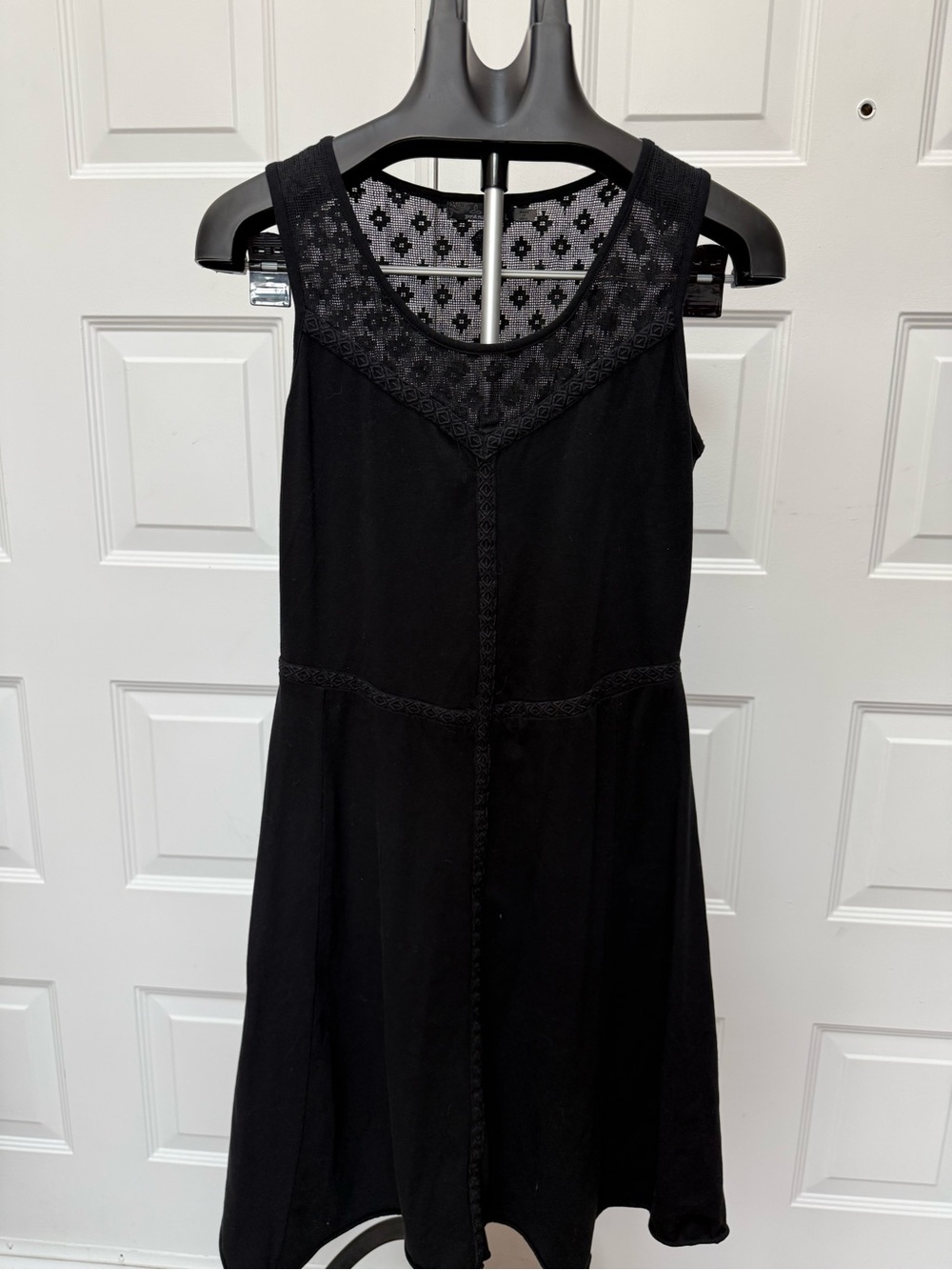 Prana Black Sleeveless Midi Dress with Lace Yoke